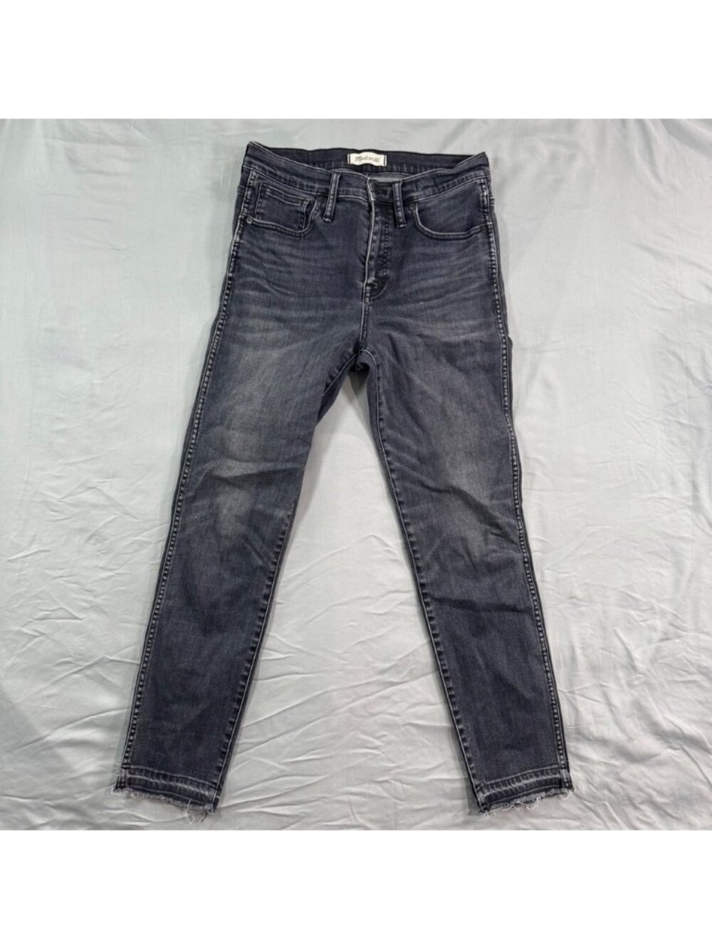 Madewell Slim Straight Jeans Women's 28 Charcoal Distressed Raw Hem